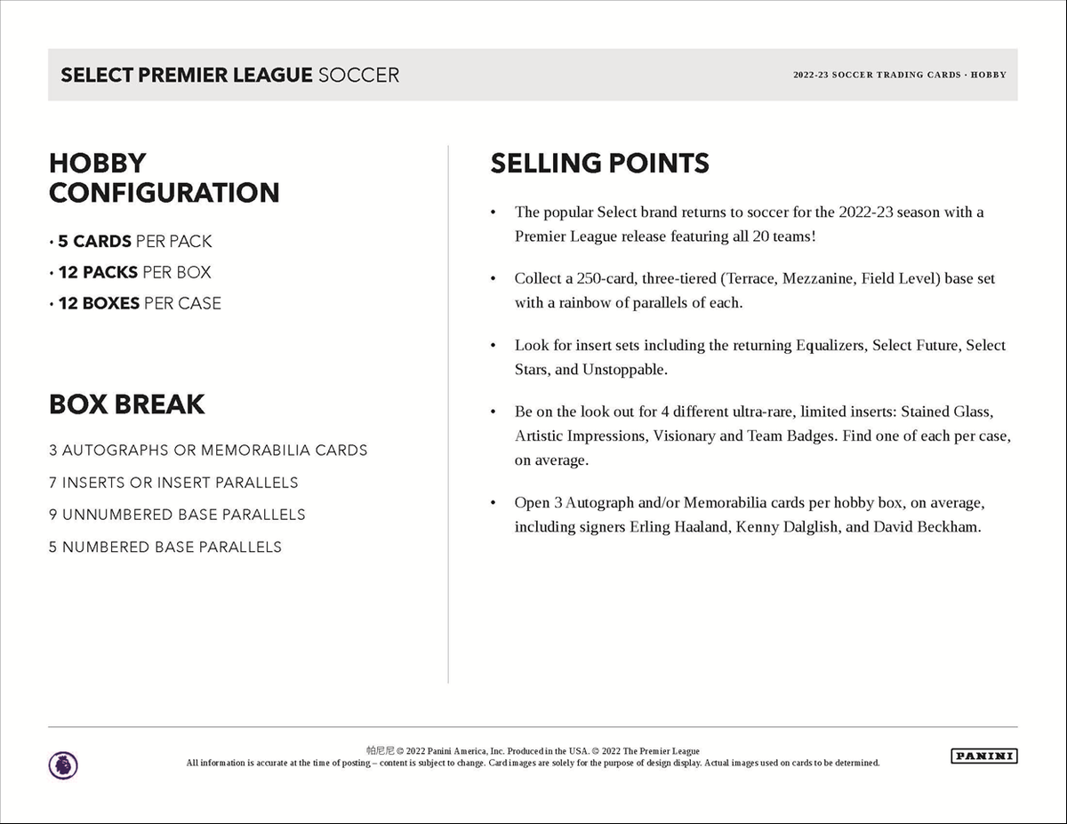 2022-23 Panini Select Premier League Soccer Hobby 12 Box Case