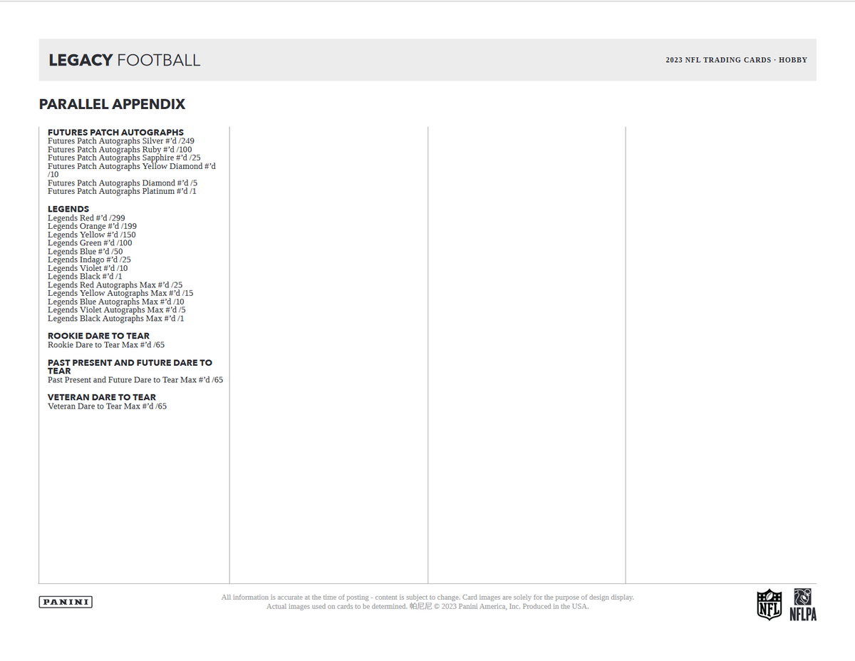 2023 Panini Legacy Football Hobby Box